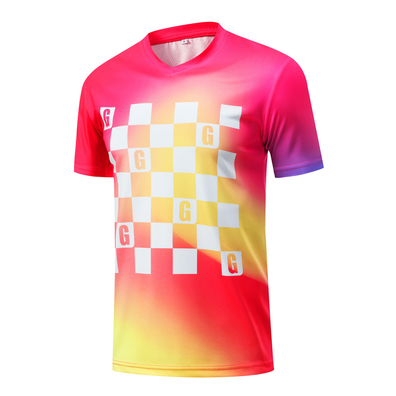 V-Neck Football Grid T-shirt Pink-14