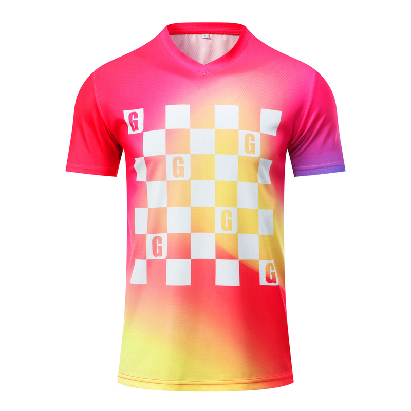 V-Neck Football Grid T-shirt Pink-01