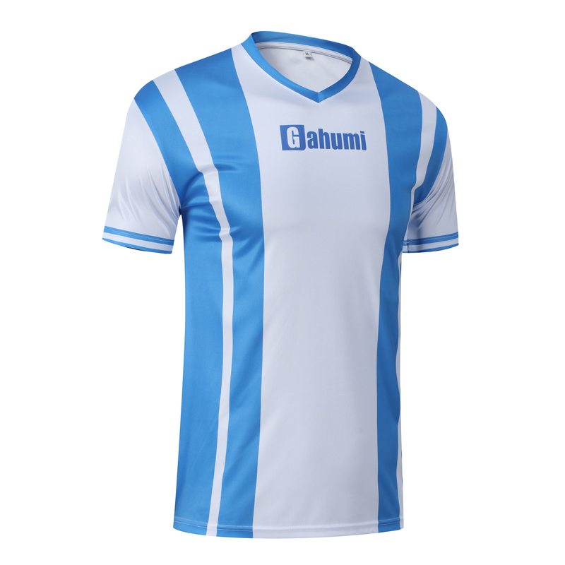 Football T-shirts-V-Neck 150G Reversible Moisture Transfer - Blue & White-15