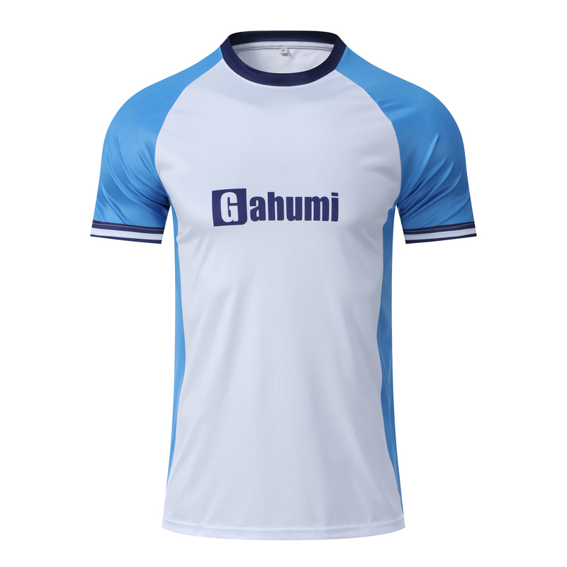 Football T-shirts-Crew Neck 150G Reversible Moisture Wicking-Blue & White-02