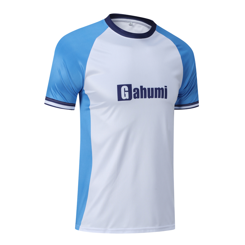 Football T-shirts-Crew Neck 150G Reversible Moisture Wicking-Blue & White-03